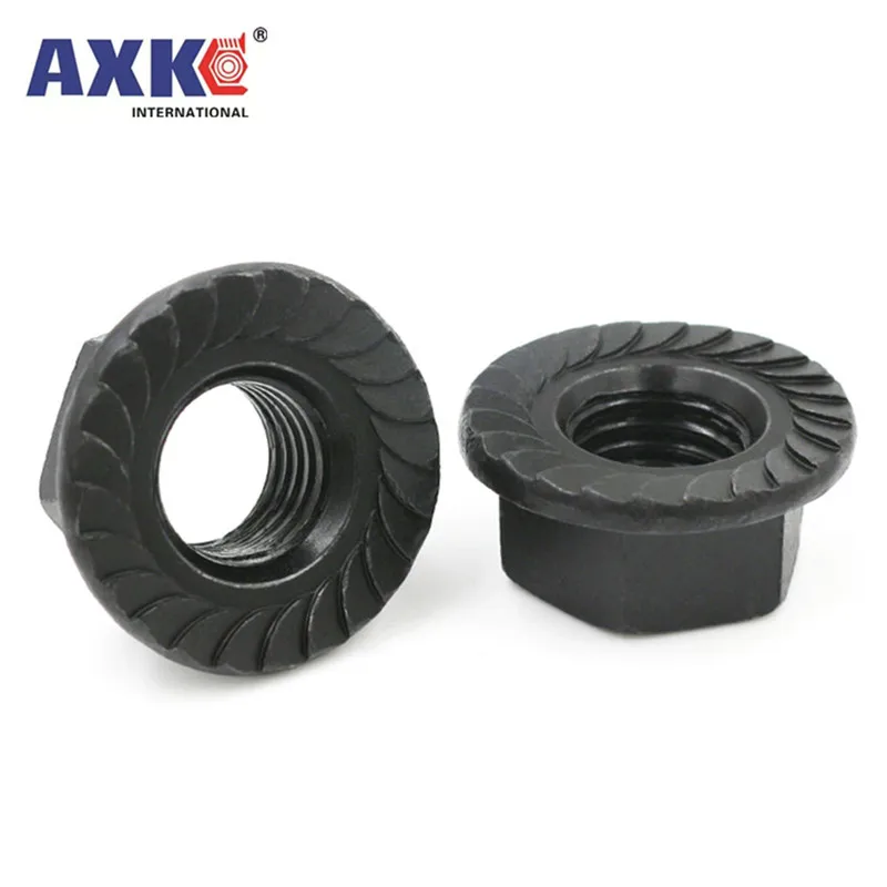 2/10pc M3 M4 M5 M6 M8 M10 M12 High Quality Black A2-70 304 Stainless Steel Hex Head Serrated Spinlock Flange Nut Locknut DIN6923