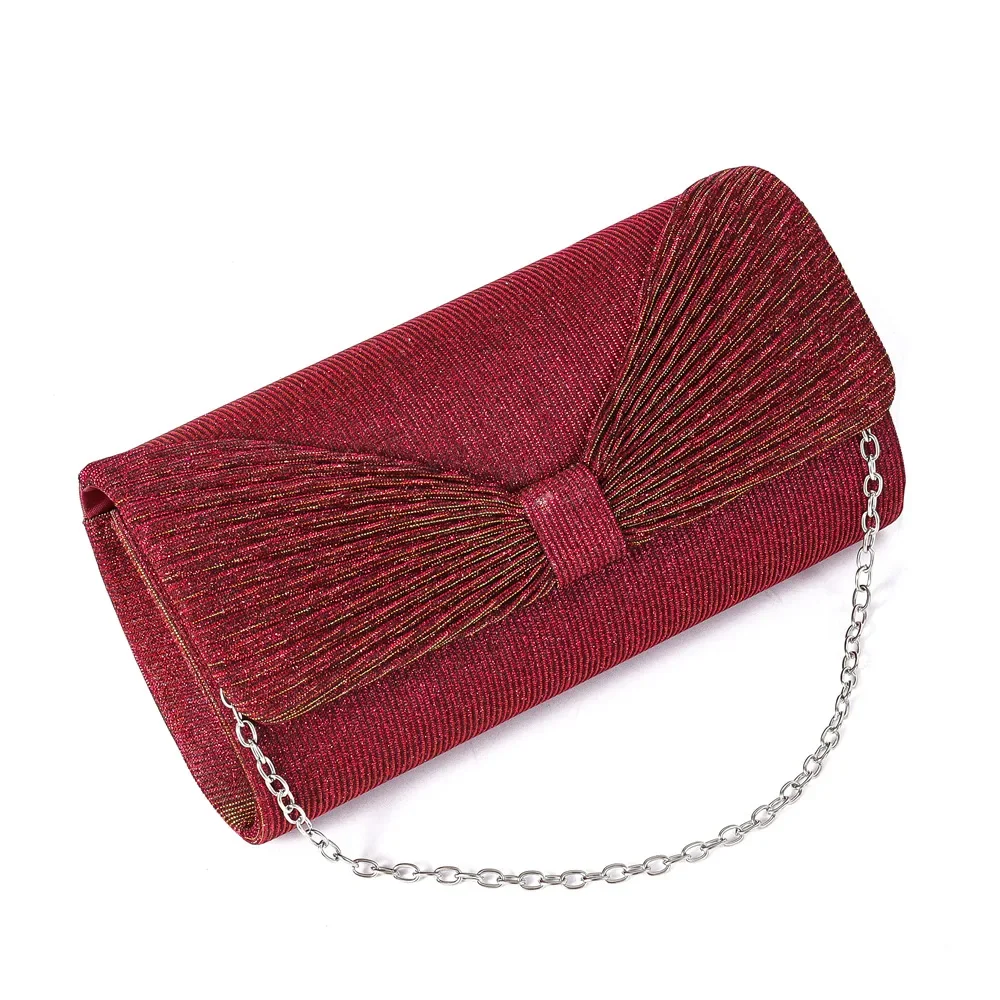 

Classic Fashion Small Clutches Handbags Retro Wine Red Champagne Black Bow Dinner Evening Bags For Women Chain Shoulder Bags