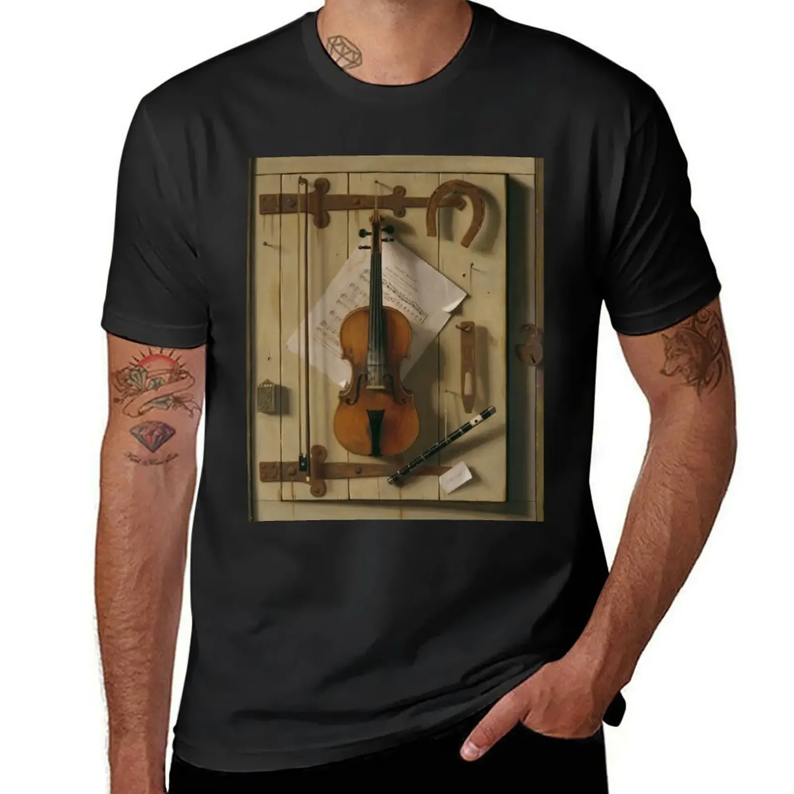 William Michael Harnett - Still life Violin and Music T-Shirt anime plus size tops t shirt men