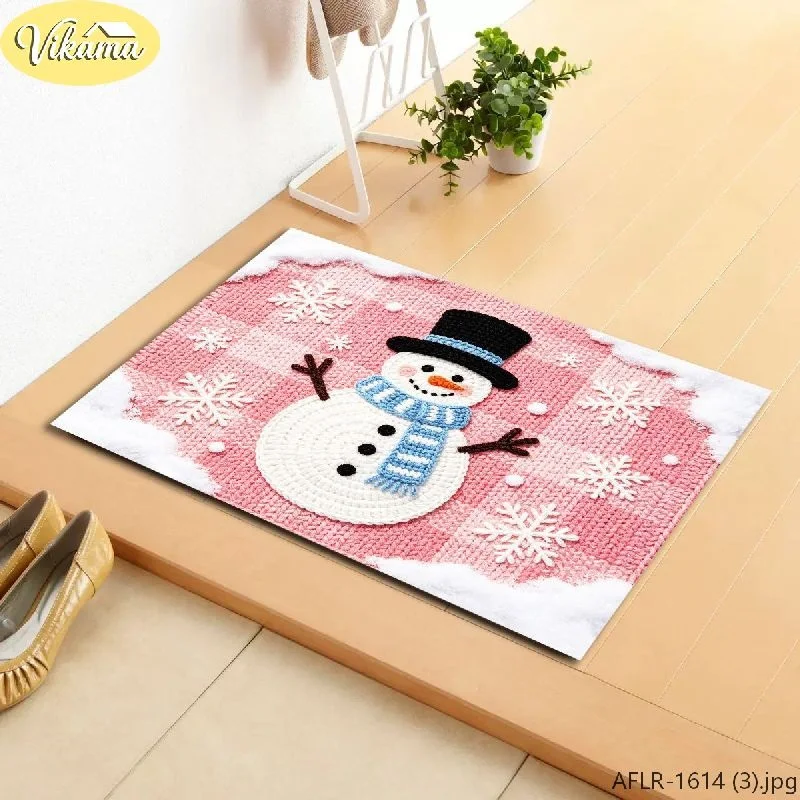 VIKAMA Typographic & Santa Flannel Door Mat, Non-Slip Washable Xmas Mat, Decor for Front Door Entryway Kitchen Bedroom