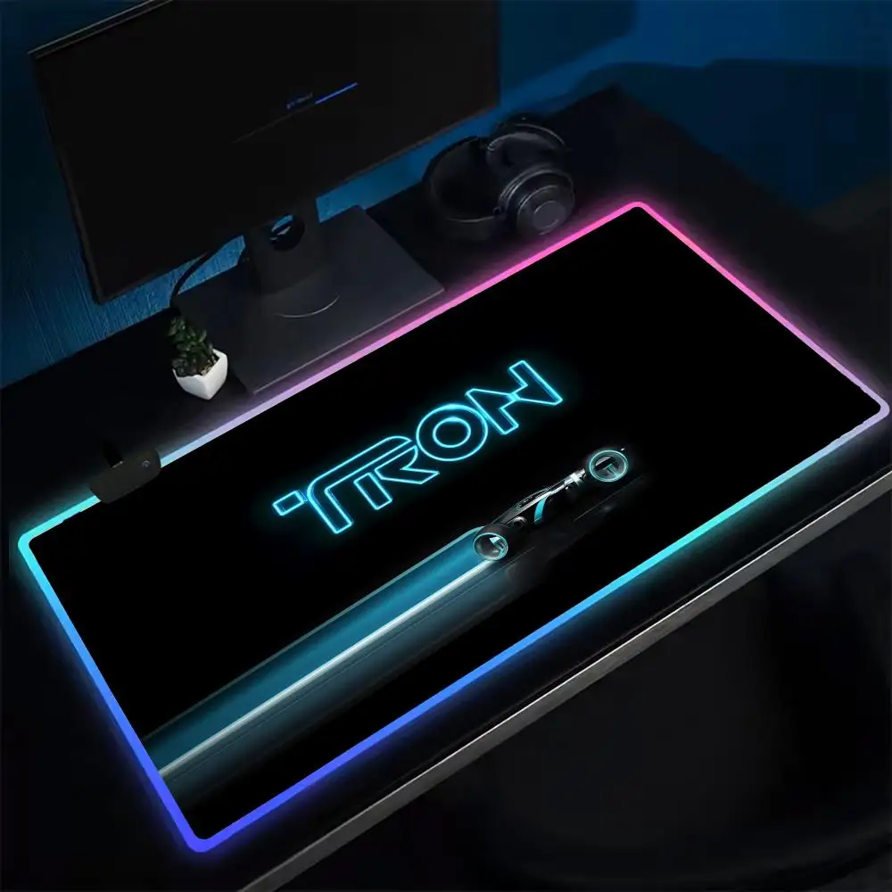 لوحة ماوس Tron Legacy لوحة ماوس ألعاب أنيمي وسادات طاولة LED بإضاءة خلفية مطاطية لسطح المكتب XXL RGB حصير مكتبي