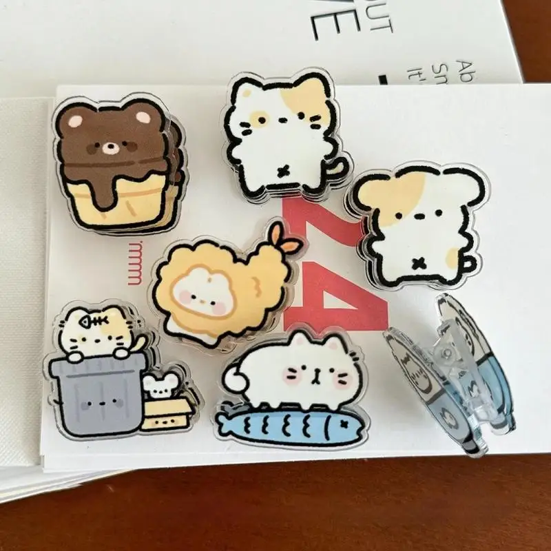7 Pieces Cute Cartoon Sticky Note Holder Acrylic PP Clips For Student Exam Paper Storage Snack Opening Clips