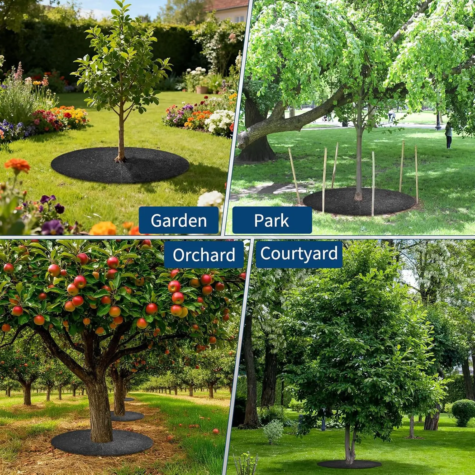 Tree Ring Mulch Mat Non-Woven Heavy Duty Reusable Cover Tree Plant Protector Mat for Outdoor Plant Landscaping Gardening Ground