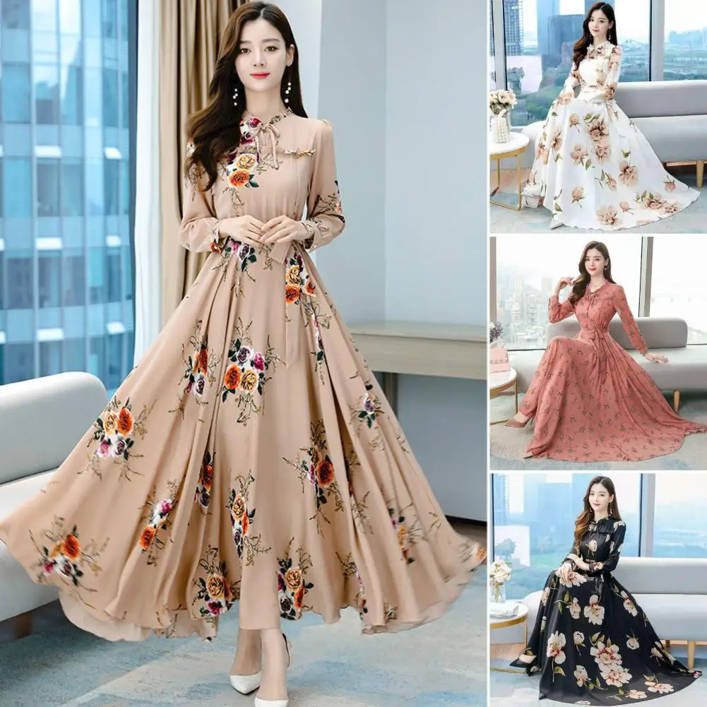 

Banquet Dress Temperament Hollow Out Shirring Edge Women Maxi Dress Floral Pattern Spring Maxi Dress Women Garment