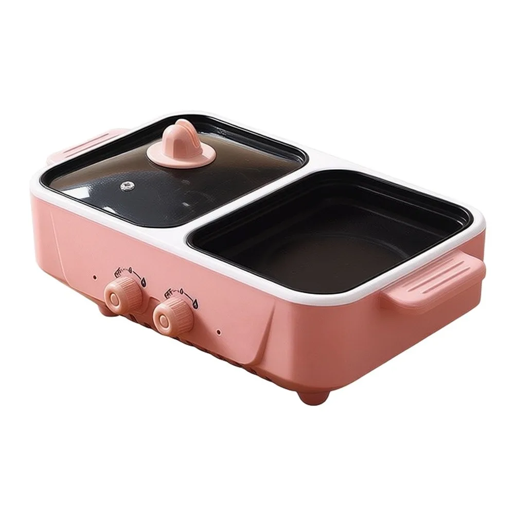 1000W 2 in 1 Electric Hot Pot and Grill with Non Coating Dual Temp Control for Small Gatherings Indoor Cooking Use