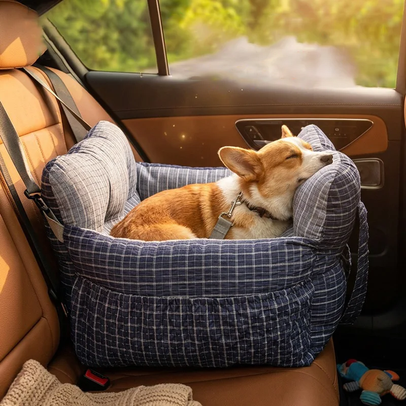 

Dog Car Seat with Safety Belt - Non-Slip Pet Car Bed for Small Dogs, Washable Travel Carrier with Secure Straps for Safe Car