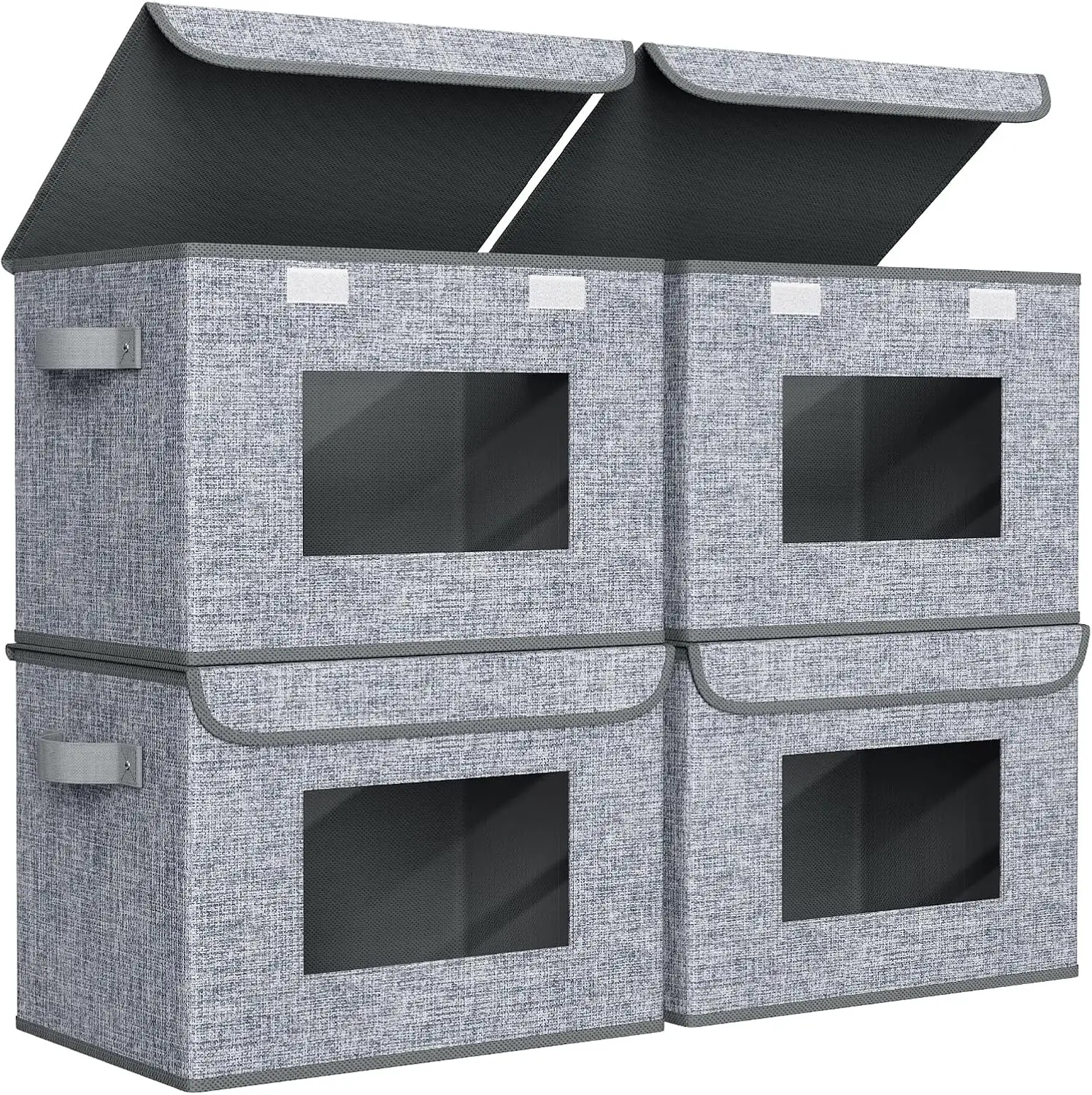 

Large Foldable Storage Boxes with Lids Stackable Collapsible Bins for Closet Bedroom Office 4 Pack Grey