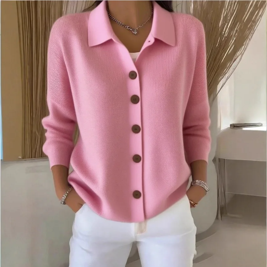 Lady Cloth Button Knitted Lapel. Sweater Cardigan. Coat Autumn. And Winter New Solid Color Random Fashion Women's Clothing Cloth