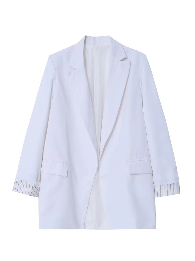 ZBZA Donna Cappotto blazer aperto manica lunga risvolto spalla imbottita Patta frontale doppia tasca Sciolto pendolare ufficio Tuta senza bottoni