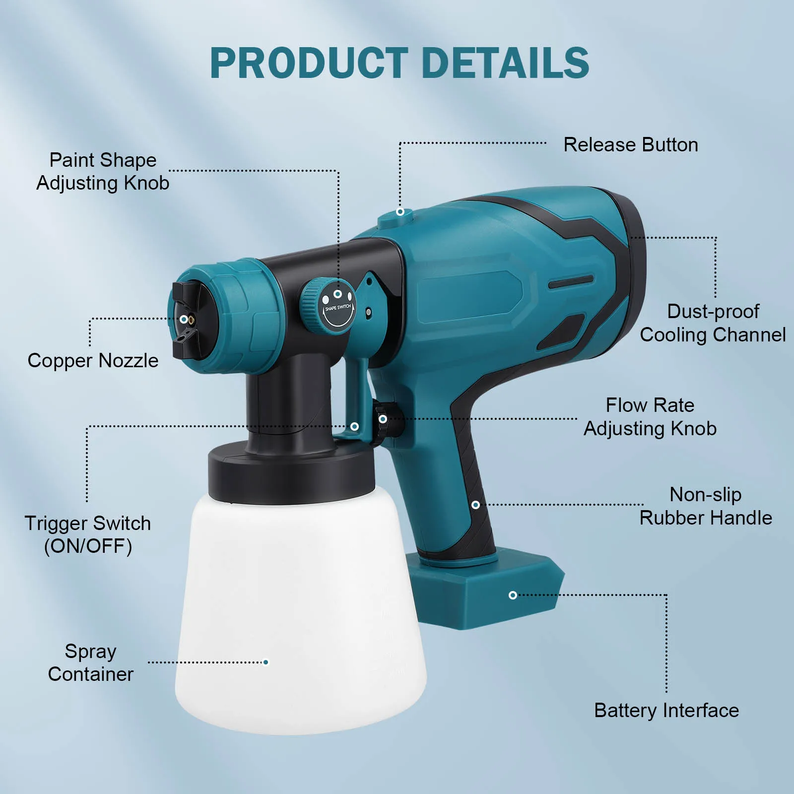بخاخ طلاء لاسلكي لماكيتا بخاخ طلاء السياج المتوافق مسدس رش HVLP مع 5 فوهات نحاسية للخارج الداخلي للمنزل