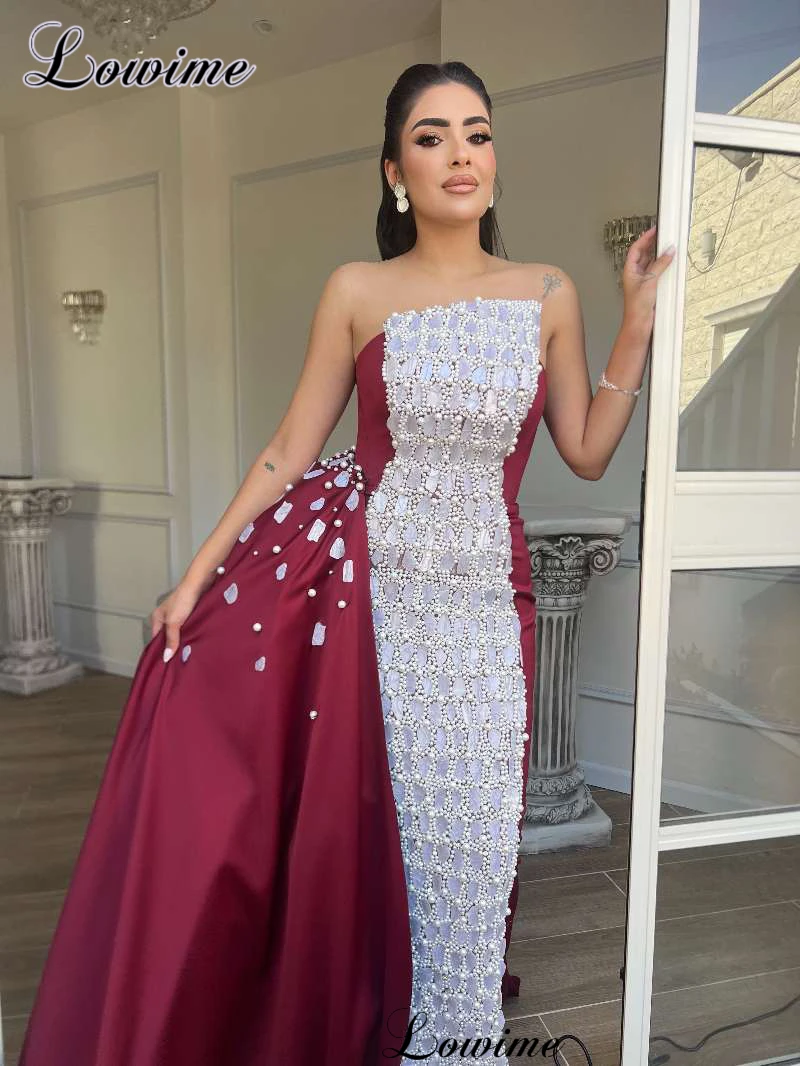 New Fashion Elegant Prom Dresses With Side Detachable Train Strapless Evening Gowns Mermaid Coutures Robe Femme Customized