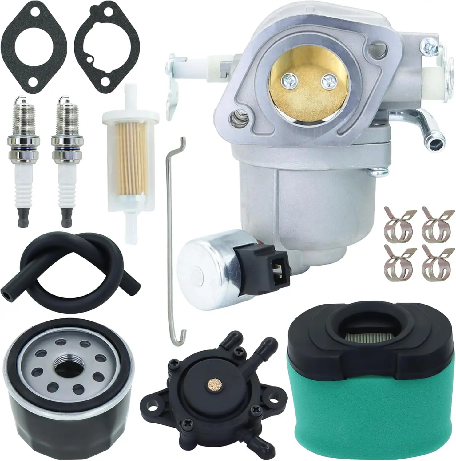 

Карбюратор 596033 подходит для B&S40U777 44U877, замена для Briggs & Stratton 597128 595321 с масляным фильтром, воздушным фильтром и топливным насосом