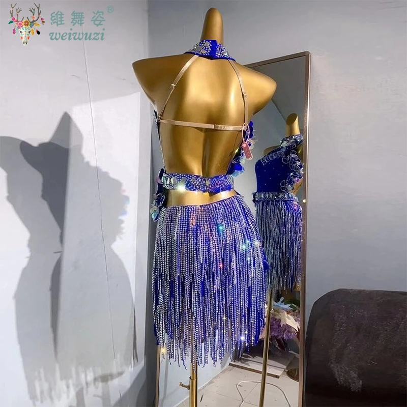 Latin Dance Dress High End Customized Handmade Rhinestone Flash AB Stone Cha Cha Tango Female Adult Stage Professional Clothing