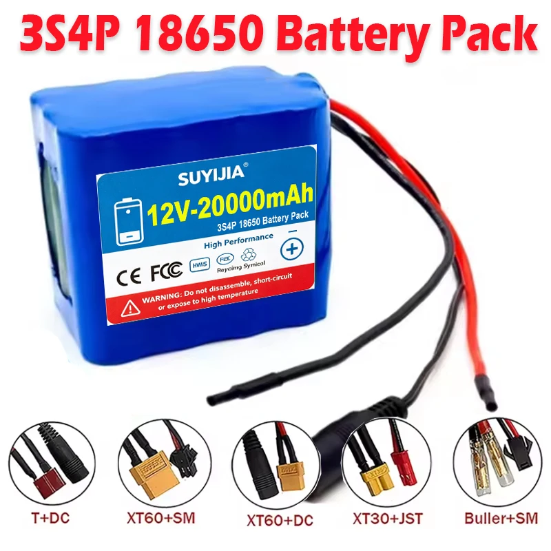 3S4P 12V 20000mAh 18650 Rechargeable Lithium Battery Widely Used: Instruments Led Lighting Traffic Signs Ship UAV Speaker Etc
