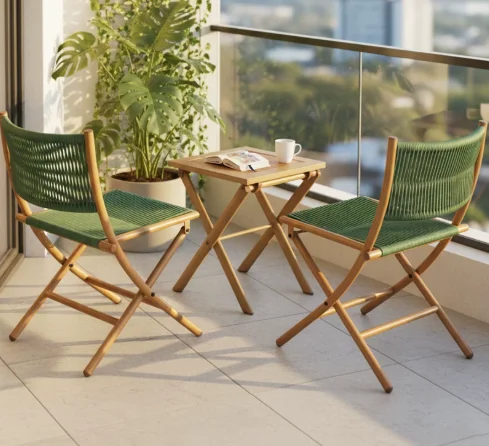 Outdoor Balcony Table And Chair Set, Popular One Table and Two Chairs, Courtyard Garden Leisure Folding Chair