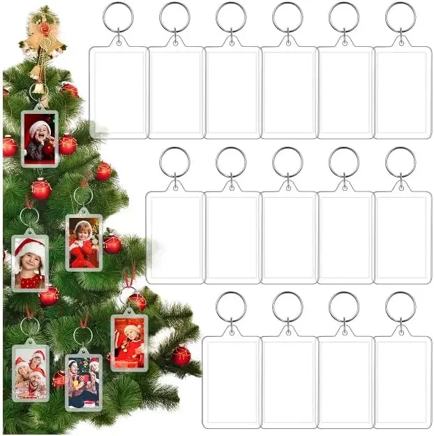 100PCS Blank Photo Frame Keychain Clear Acrylic Keyring Insert Photo Split Key Pendant DIY Key Holder Couple Anniversary Gifts