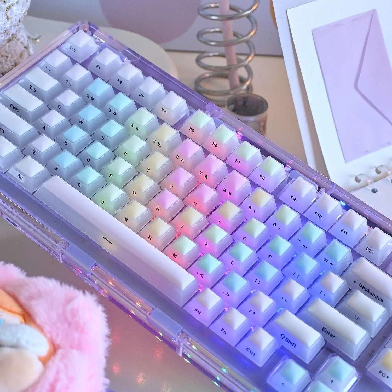 

Rainbow Silicone Keycaps Cute 124 Keys Set Keyboard Key Cherry Profile Side Carved Key Caps for Mechanical Keyboard Accessories