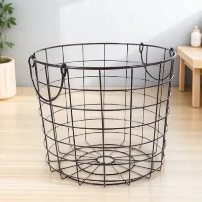 

1pc Large Capacity Hollow Laundry Hamper Iron Storage Basket Handles Multifunctional Dirty Clothes Organizer Household Storage