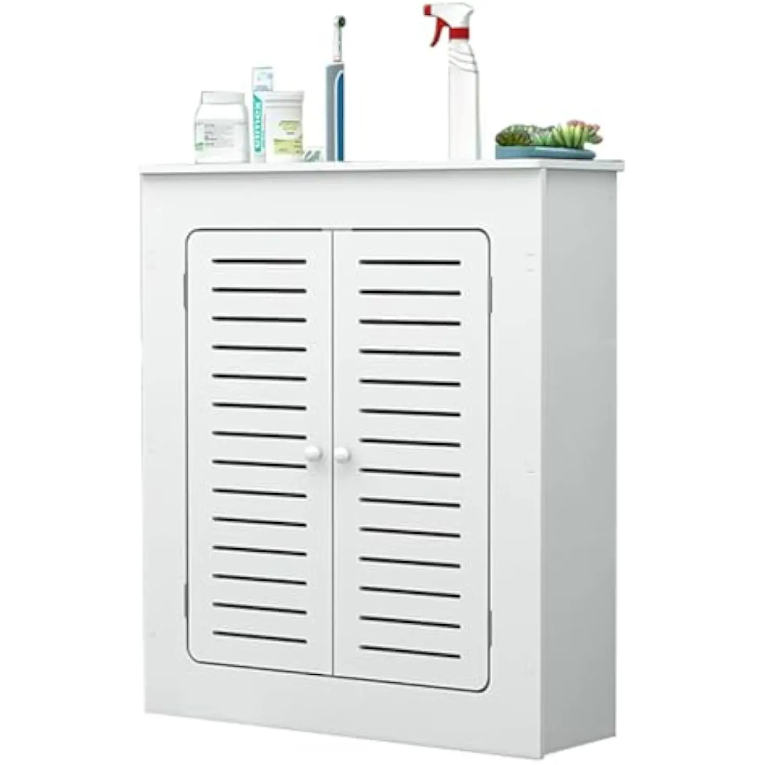 

Modern Wood Radiator Cover - Heating Cabinet with 2 Doors and Vertical Grill Slats for Bathroom, Living Room, Bedroom and Hallw