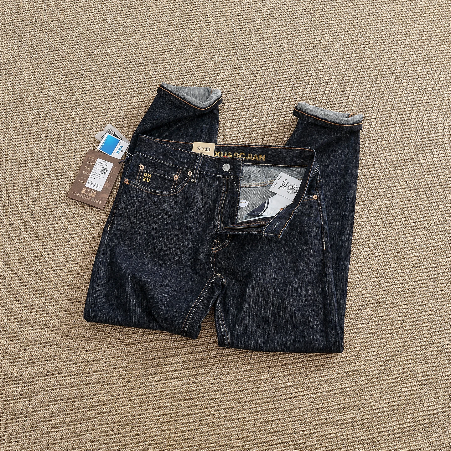 Original Color Denim Jeans Men's Heavyweight Pure Cotton Straight Leg Retro Workwear Only Scouring Can Raise Cattle Long Pants