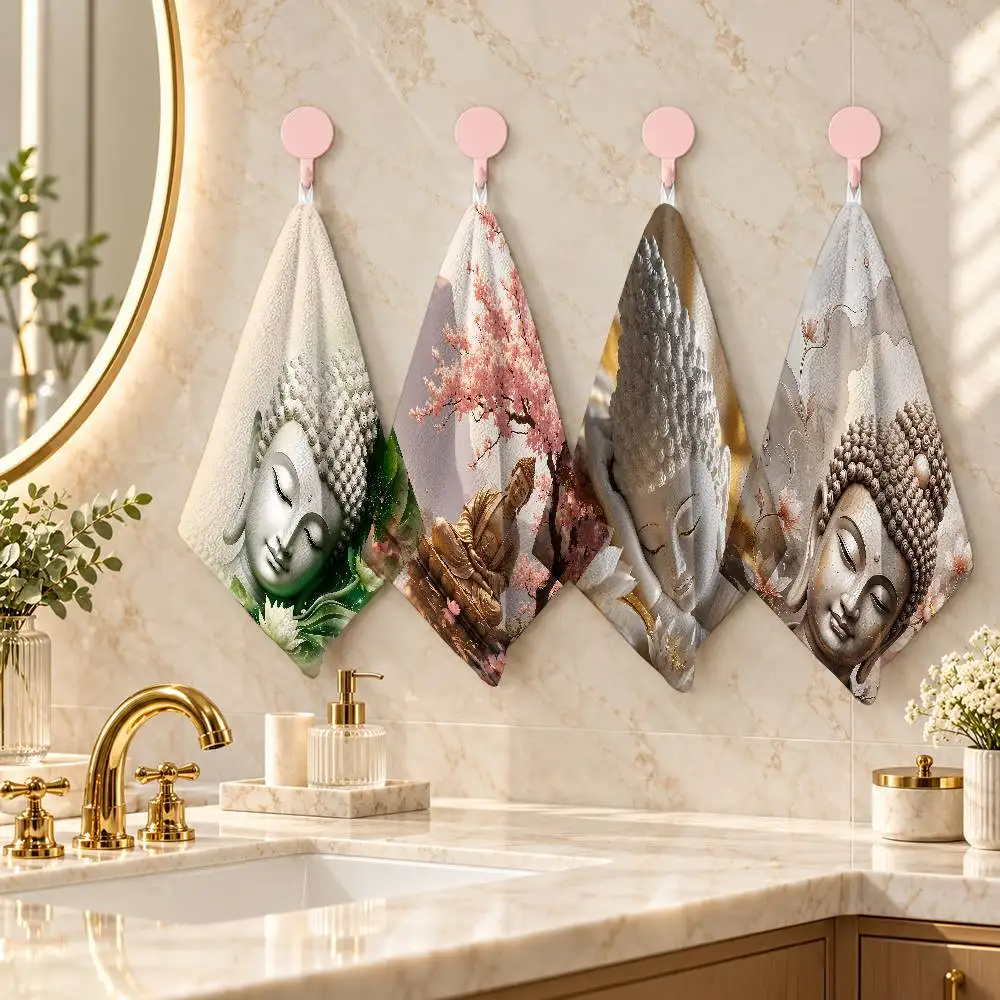Buddha And For Lotus Polyester Cotton Printed Hand Towel Soft Small Towel 25x30cm For Bathroom Wash Basin Kitchen