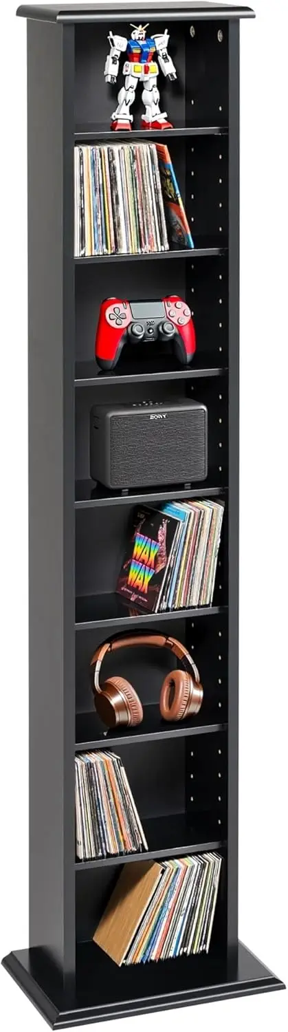 

Slim Black Media Storage Cabinet with Adjustable Shelves, Space-Saving Design for Home Office