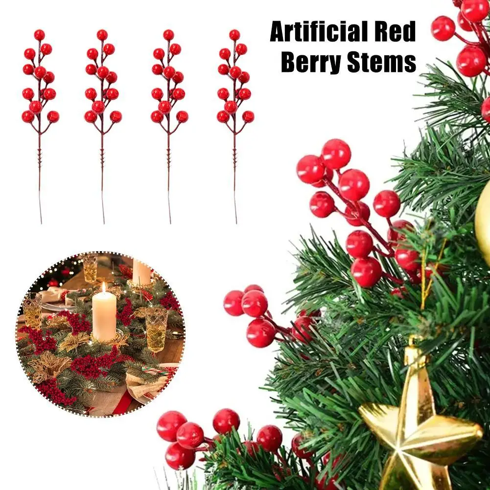 

1PCS Christmas Berries Pine Branches Artificial Red Berry Wreath Christmas Tree Decorations For Home Xmas Party Table Ornaments