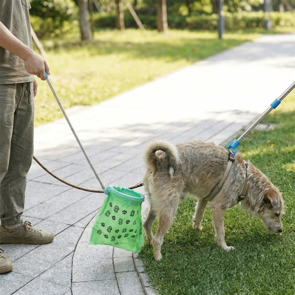 Retractable Dog Poop Scooper Long Handle Non-Contact Dog Poop Catcher Scalable Foldable Pet Waste Cleaner Pet Cleanup