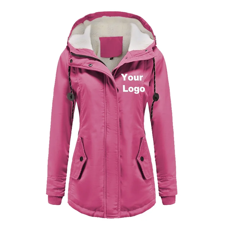 Autumn Custom Logo Women Warm Parkas Hooded Coats Female Mid-Long Cotton Jacket Warm Coat Outwear