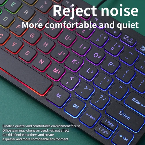 Imagen 2 del producto Teclado delgado M70 con cable, APAYADO Mini teclado de colores deslumbrantes, teclas translúcidas de caracteres, clic bajo, RGB