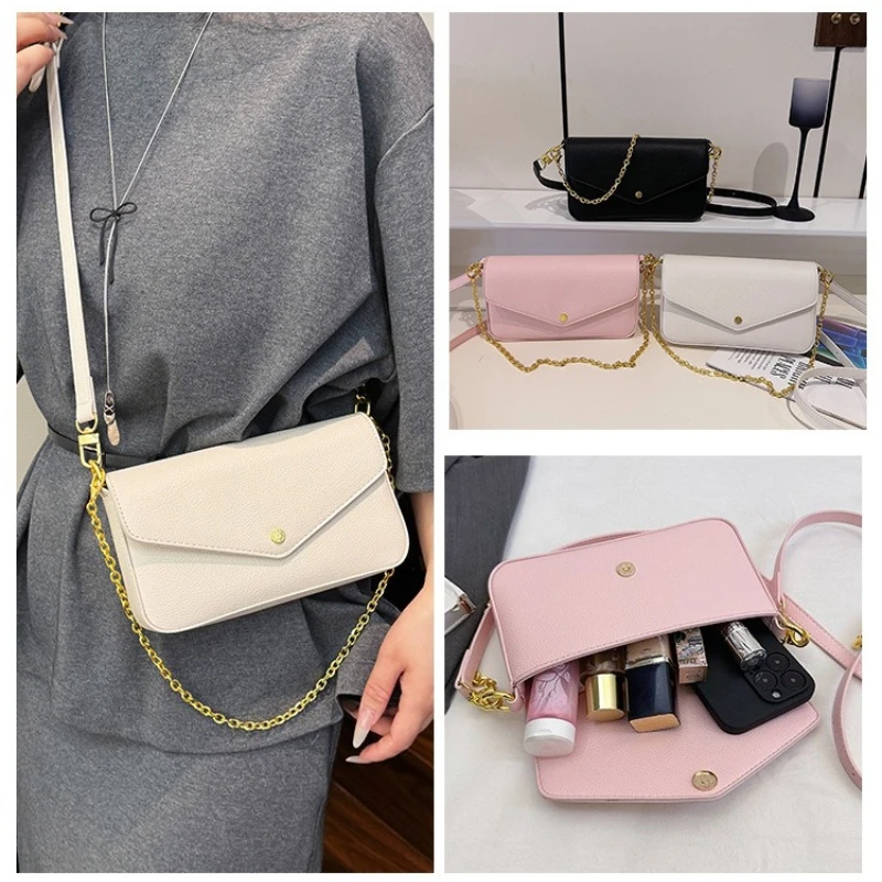 

Fashion Solid Color Crossbody Women's Bag 2025 Model Senior Sense Chain Accessory Bag Shoulder Envelope Cell Phone Bags