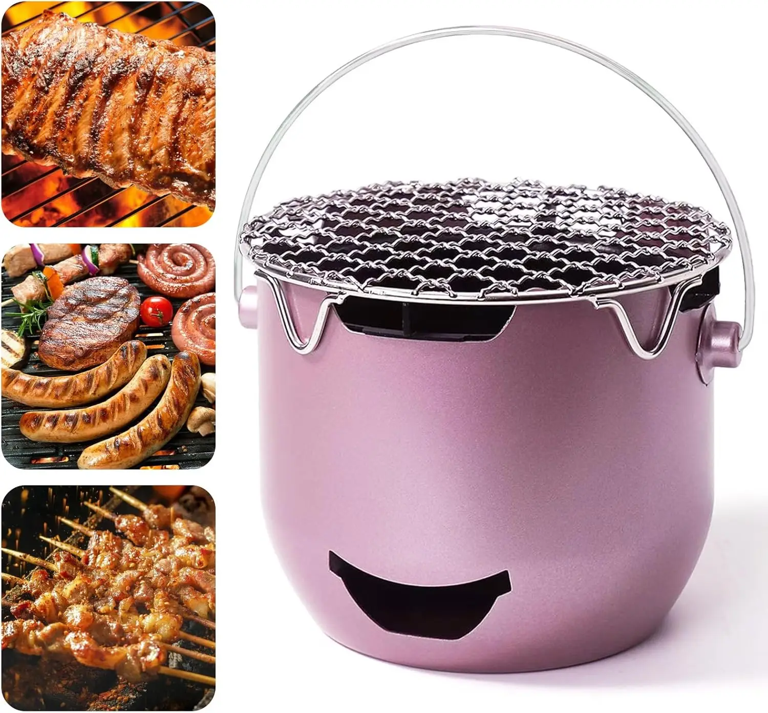 Portable Charcoal Grills, Stainless Steel Charcoal BBQ Grill, Small Barbecue Grill for Outdoor Cooking, Camping, RV, Picnic