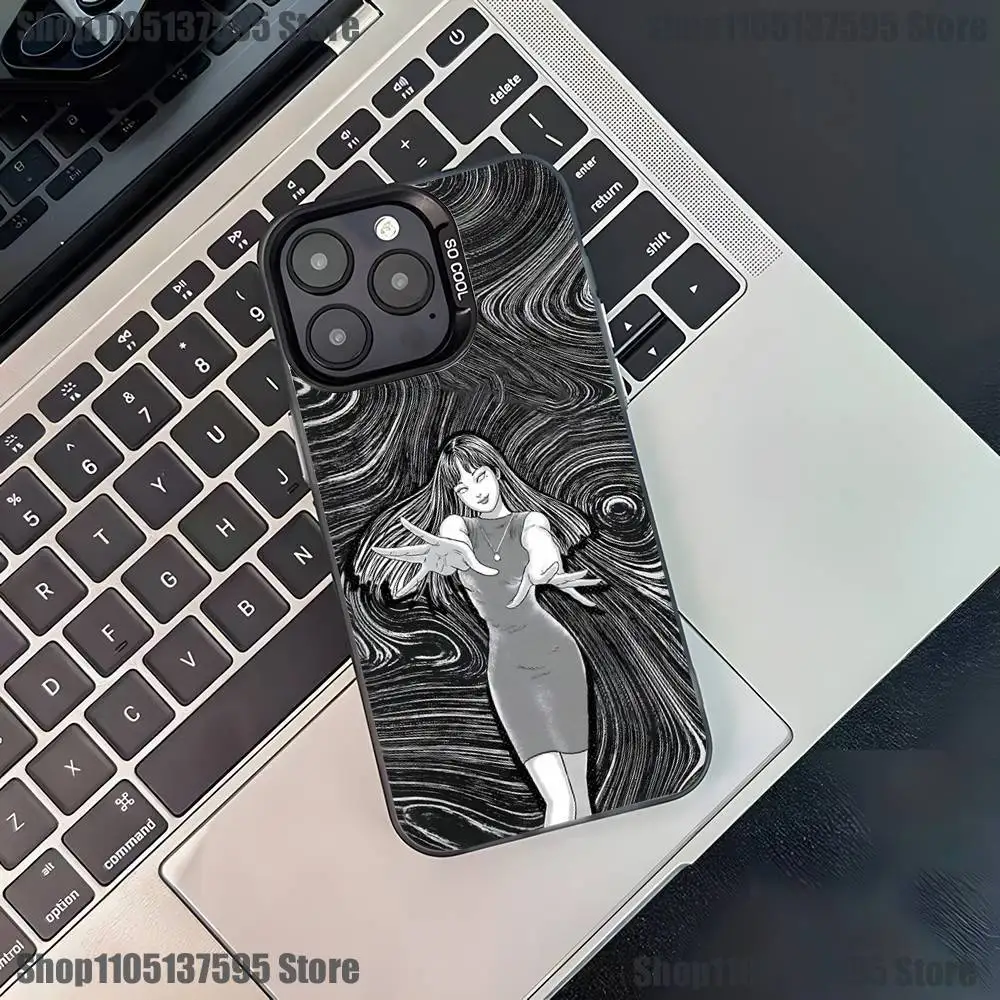 เคสโทรศัพท์ลายการ์ตูนสยองขวัญ T-Tomie สำหรับ iPhone 17,16,15,14,13,12,11,Pro,XS,Max,Plus,Mini,SE4,E สีดำด้าน ป้องกันการกระแทก