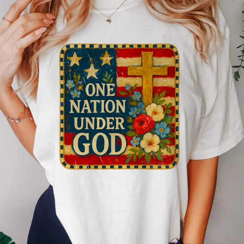 

Cross Pattern Printed New Basic T-Shirt Cartoon New Fun 90s Women's Popular Casual Fashion Versatile Women's White T-Shirt