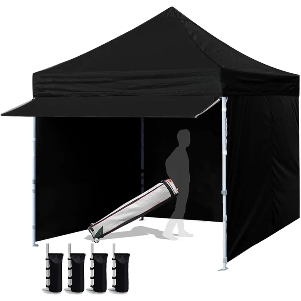 

10 x 10 Pop up Canopy Commercial Tent Outdoor Party Canopies with 4 Removable Zippered Sidewalls and Roller Bag Bonus (Black)