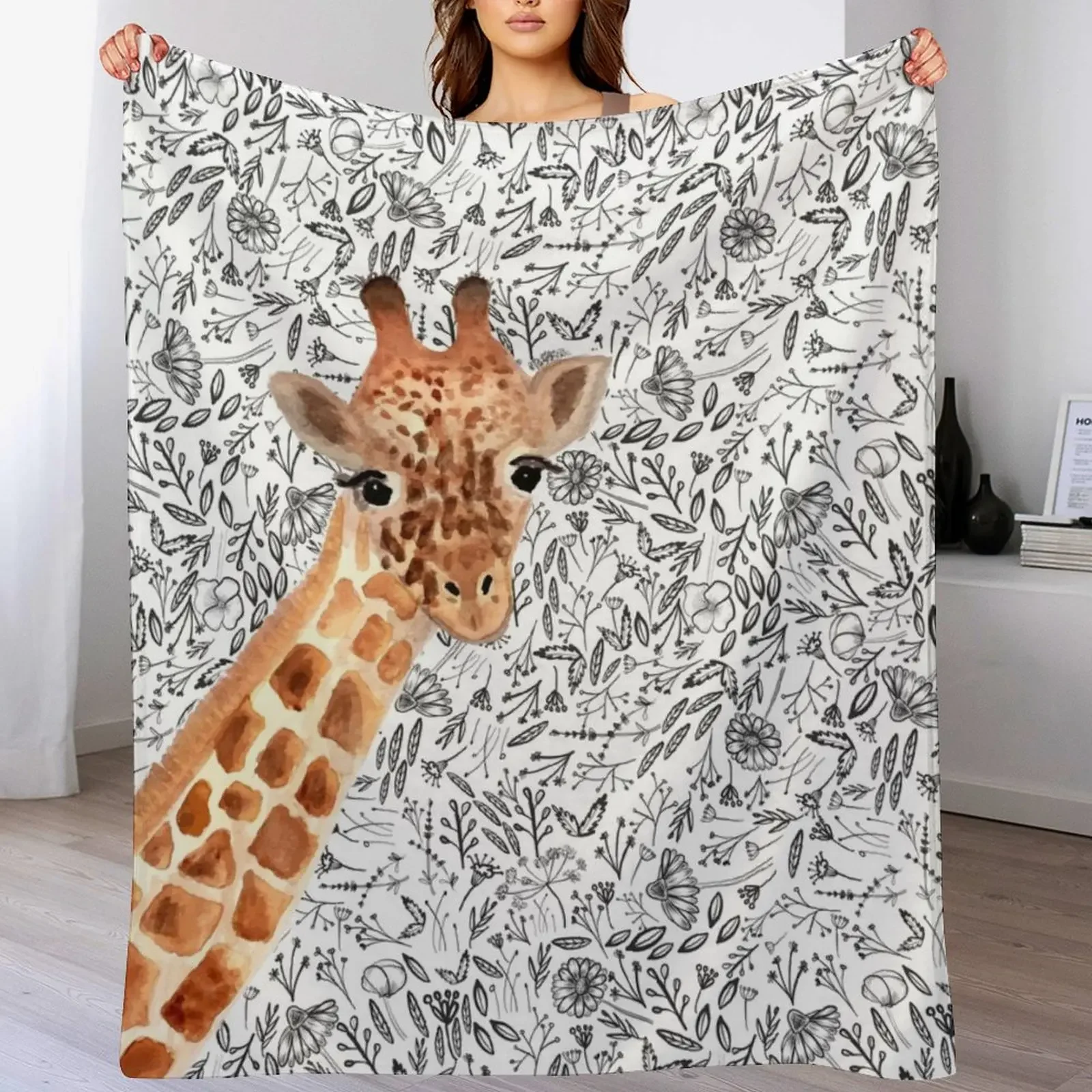 

Watercolor Giraffe Throw Blanket Camping Custom warm winter Softest Blankets