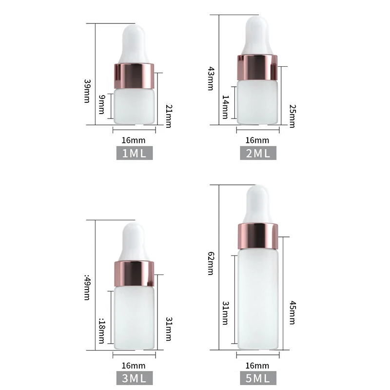 5 pçs 1ml 2ml 3ml 5ml garrafas conta-gotas de vidro fosco vazio garrafas de óleo essencial frascos frascos com pipetas garrafas de perfume