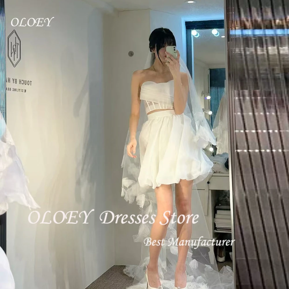 

OLOEY Simple Short Strapless Wedding Party Dresses Korea With Wearing Mini Bridal Gowns Bride Photooshoot A-line Customised