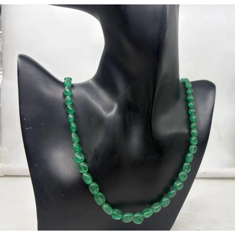 

Green Quartz Necklace 20” Oval Plain Smooth 8mm Gemstone Sterling Silver