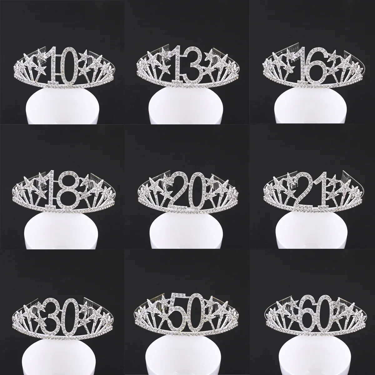 Silbernes Geburtstags-Tiara-Kronen-Stirnband für Frauen und Mädchen, alles Gute zum 13., 16., 18., 20., 21., 30., 40., 50. und 60. Geburtstag, Party-Dekoration