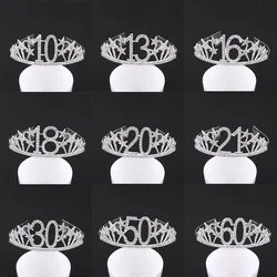 Silver Birthday Tiara Crown Headband for Women Girl Happy 13th 16th 18th 20th 21st 30th 40th 50th 60th Birthday Party Decoration