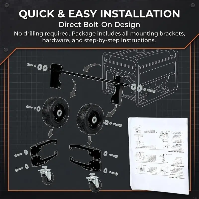 Generator Wheel for EU3000is, 4 Wheel Mobility Set with Brackets, Mounting Hardware and Instruction Sheet for Smooth X37F