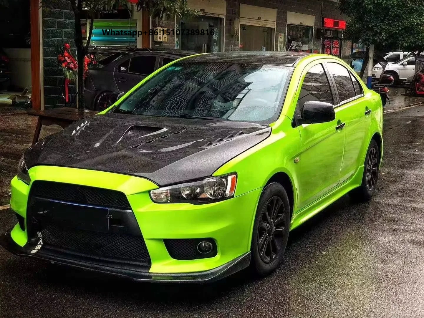 Carbon Fiber Hood with Vent for  Lancer (2008-2017) | V Style Front Bonnet Replacement | OEM-Style Fit