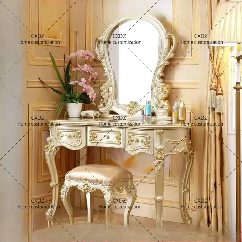 XXModern style Luxury Glossy Vanity Table Mirror Chair Cheap Europa Glass Dressing Table White Small Makeup Tafel Furnitures