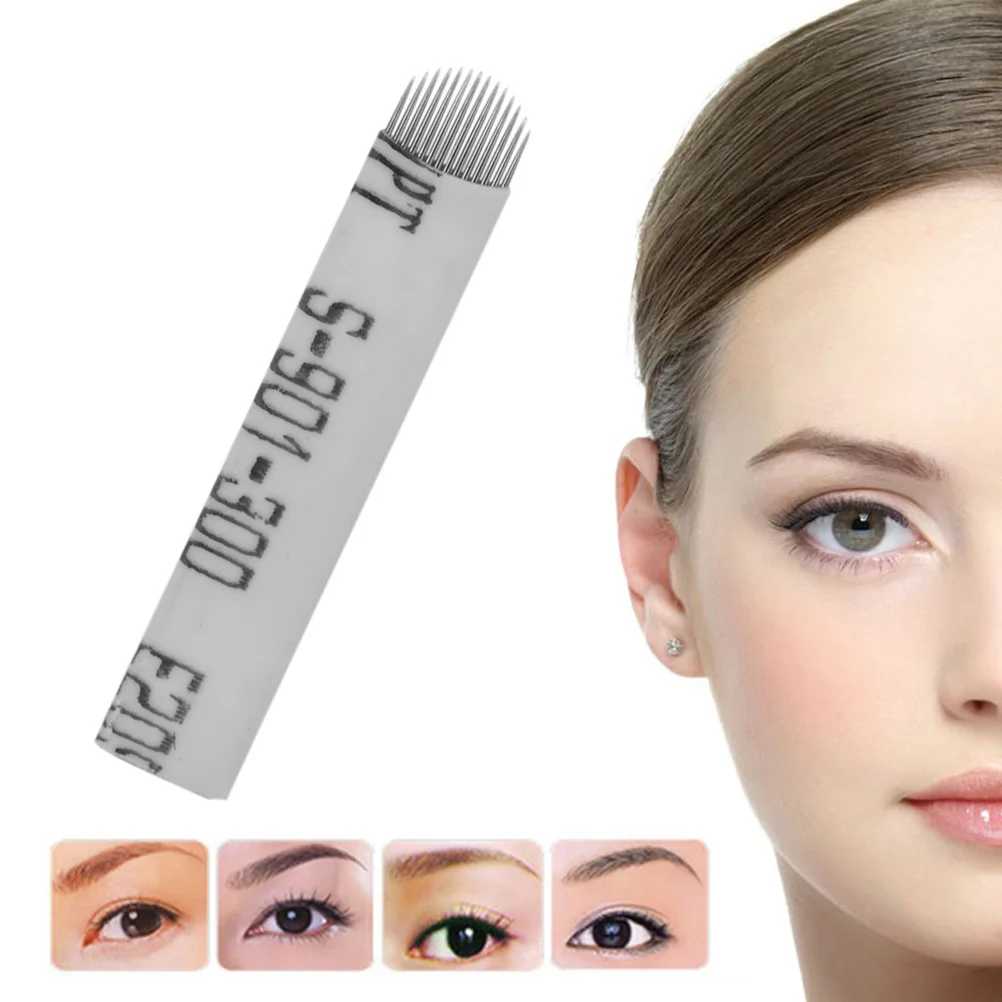 50 peças lâminas em forma de u 14 agulhas de sobrancelha lâminas de maquiagem caneta microblading (branca) lâminas de microblading lâminas de sobrancelha