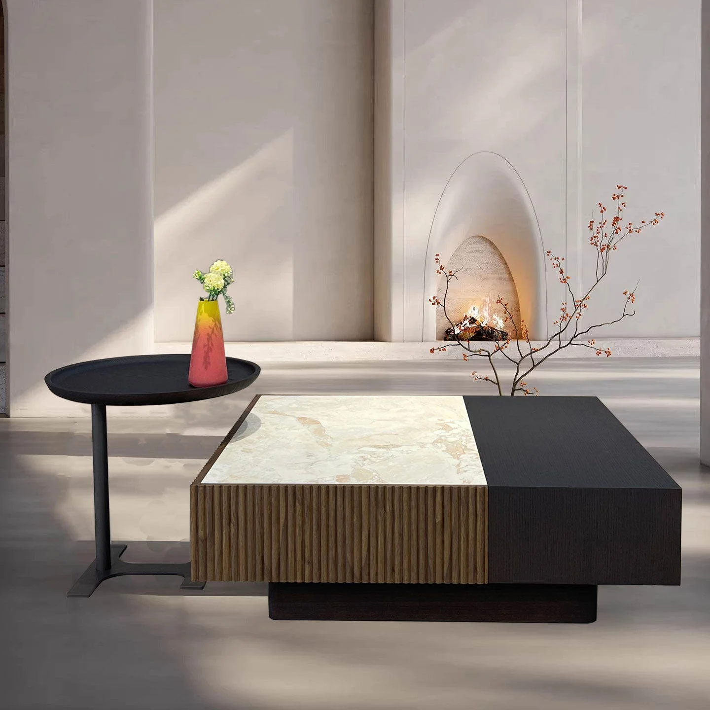 -aa Italian Minimalist Stone Coffee Table Square Living Room Home Light Luxury High-End Color-Block Set Storage Space