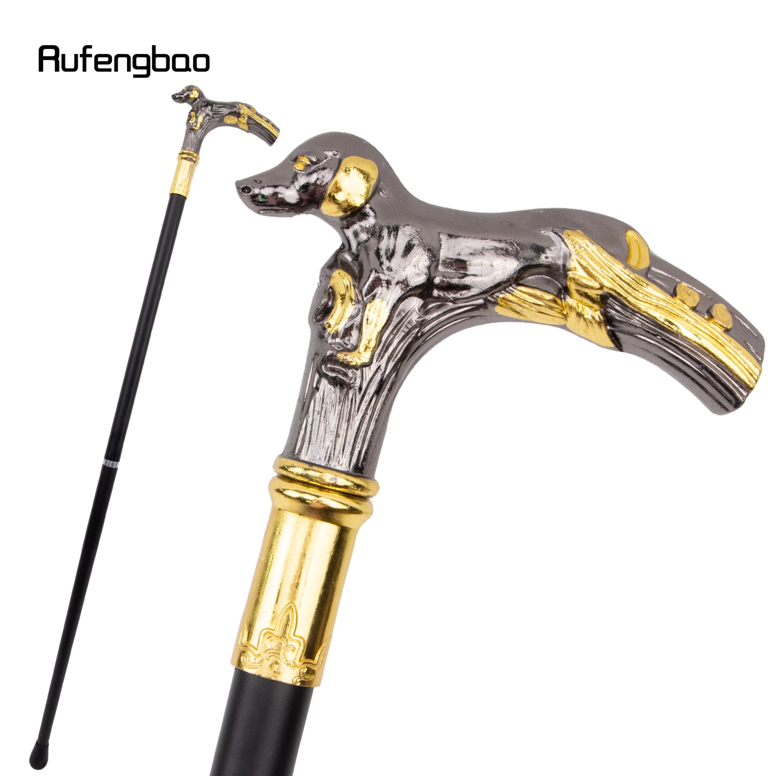 Golden Black Dog Handle Luxury Pattern Walking Stick Party Fashion  Luxury Crosier Knob Steampunk & Everyday Use 90cm