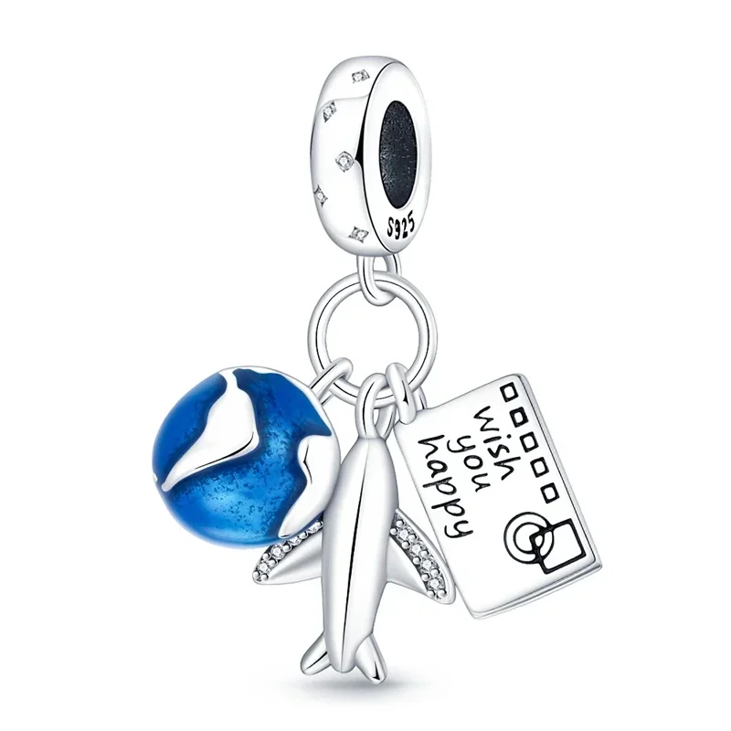 Original 925 Charms Sterling Silver Earth Airplane Camera Rocket Beaded Pendant for Pandora DIY Bracelet Ladies Jewellery Gift