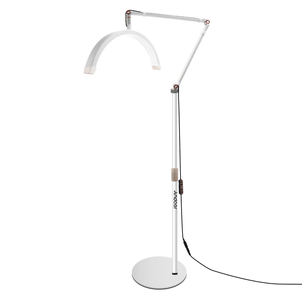 Andoer HD-M2X 20W Floor LED Video Light Half-moon Shaped Fill Light 3000K-6000K Dimmable with  Metal Light Stand Phone