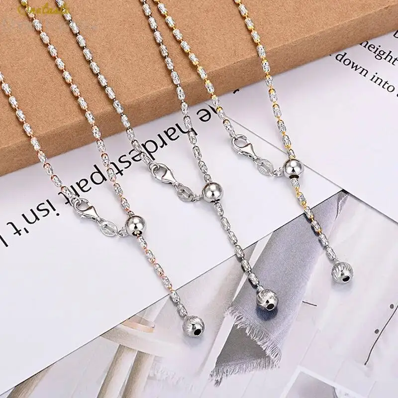 

925 Sterling Silver Bucket Beads Chain For Women Itaian 2 Tone Thin 2mm Rosary Chains Necklace Stackable Suitable For Pendants